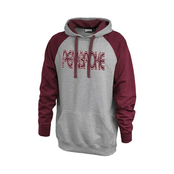 grey hoodie with red hood